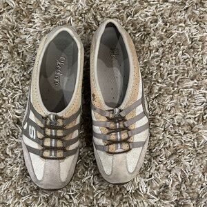 Skechers Gray and Tan Sneakers with Cushioned Comfort